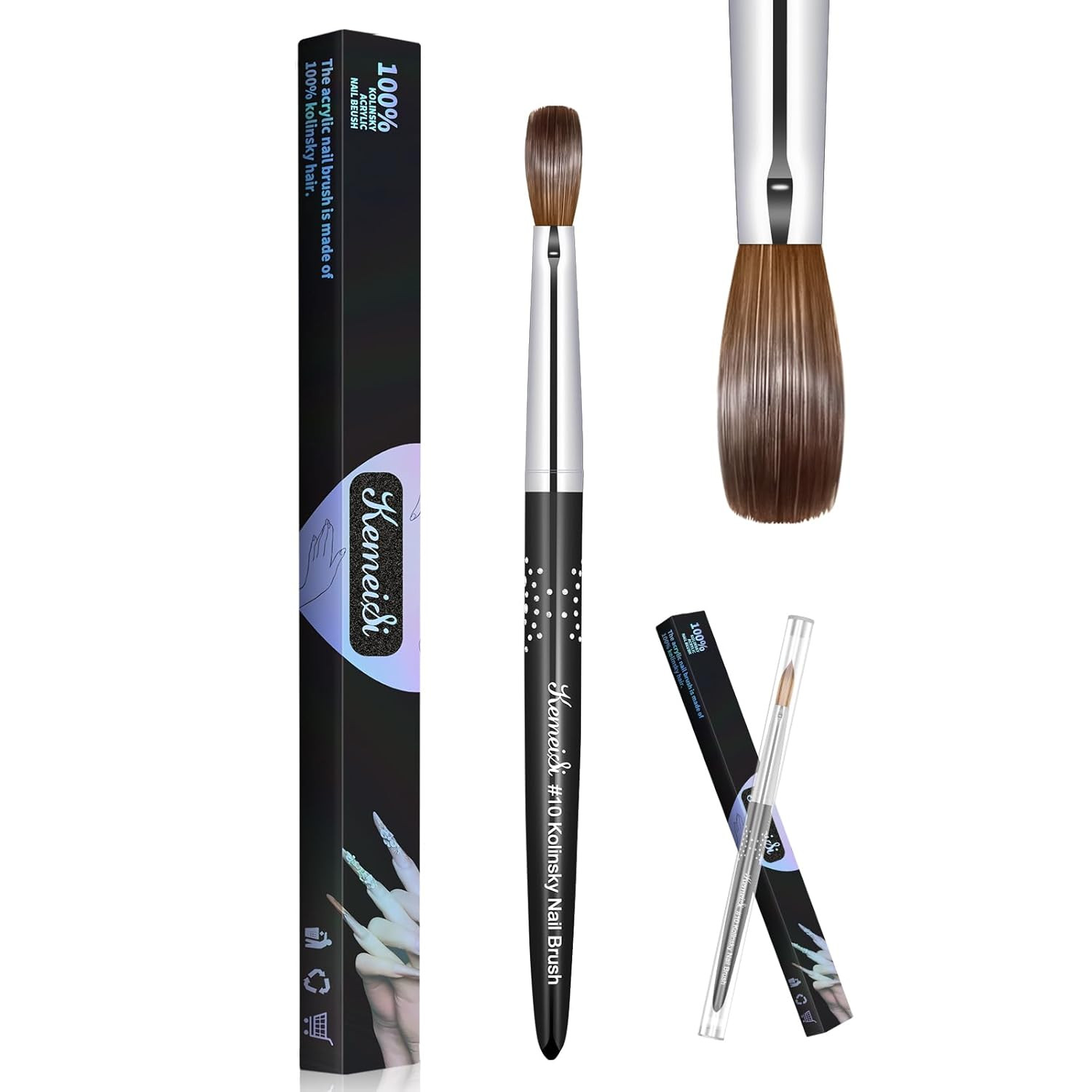 Acrylic Nail Brush Size #10, 100% Pure Kolinsky Nail Art Brushes for Acrylic App