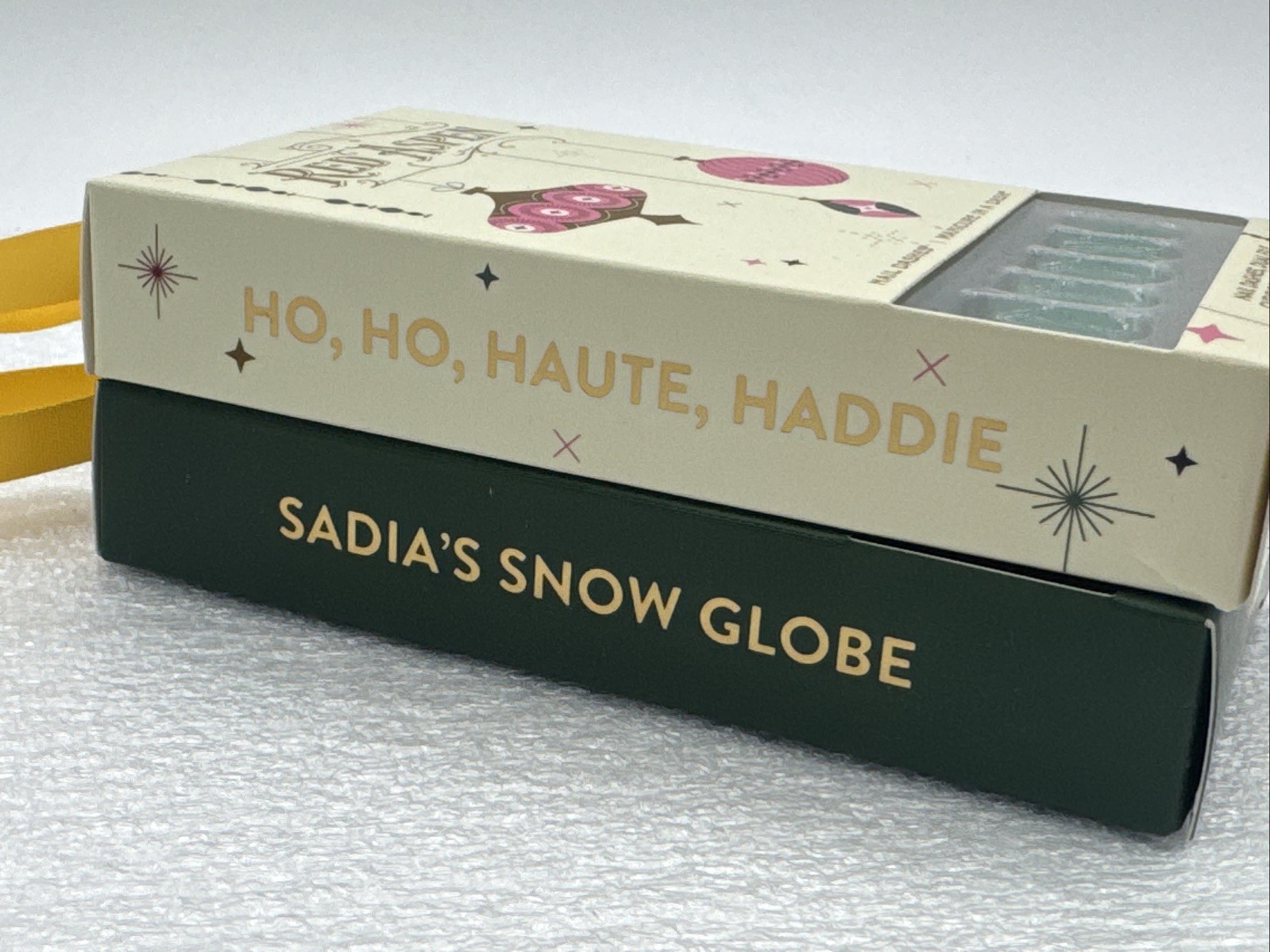 Lot Of 2 Red Aspen Nail Dashes Christmas Sadia’s Snow Globe, Ho Ho Haute Haddie