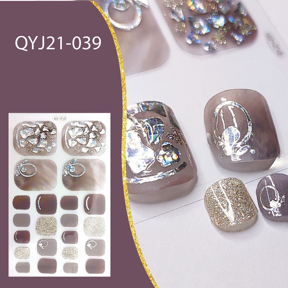 22 Tips Nail Art Glitter Flower Toe Nail Wraps Full Cover Polish Foot Stickers ✔