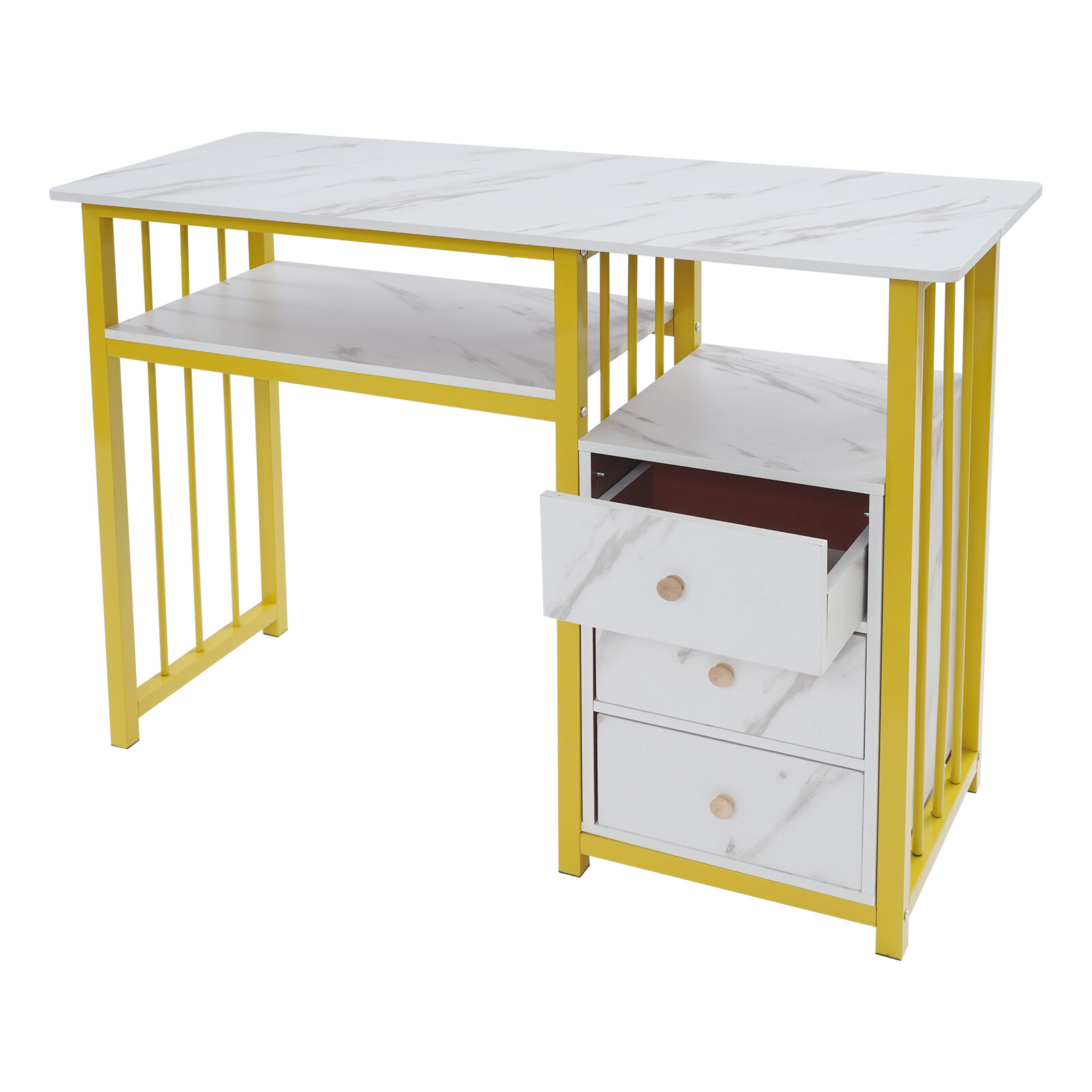 Marbling Texture Nail Desk Manicure Table Station Manicure Desk with 3 Drawers