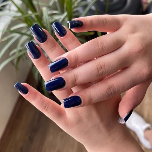 Royal Blue Press on Nails – Short Square Square Fake Nails 86-04 – Dark Blue