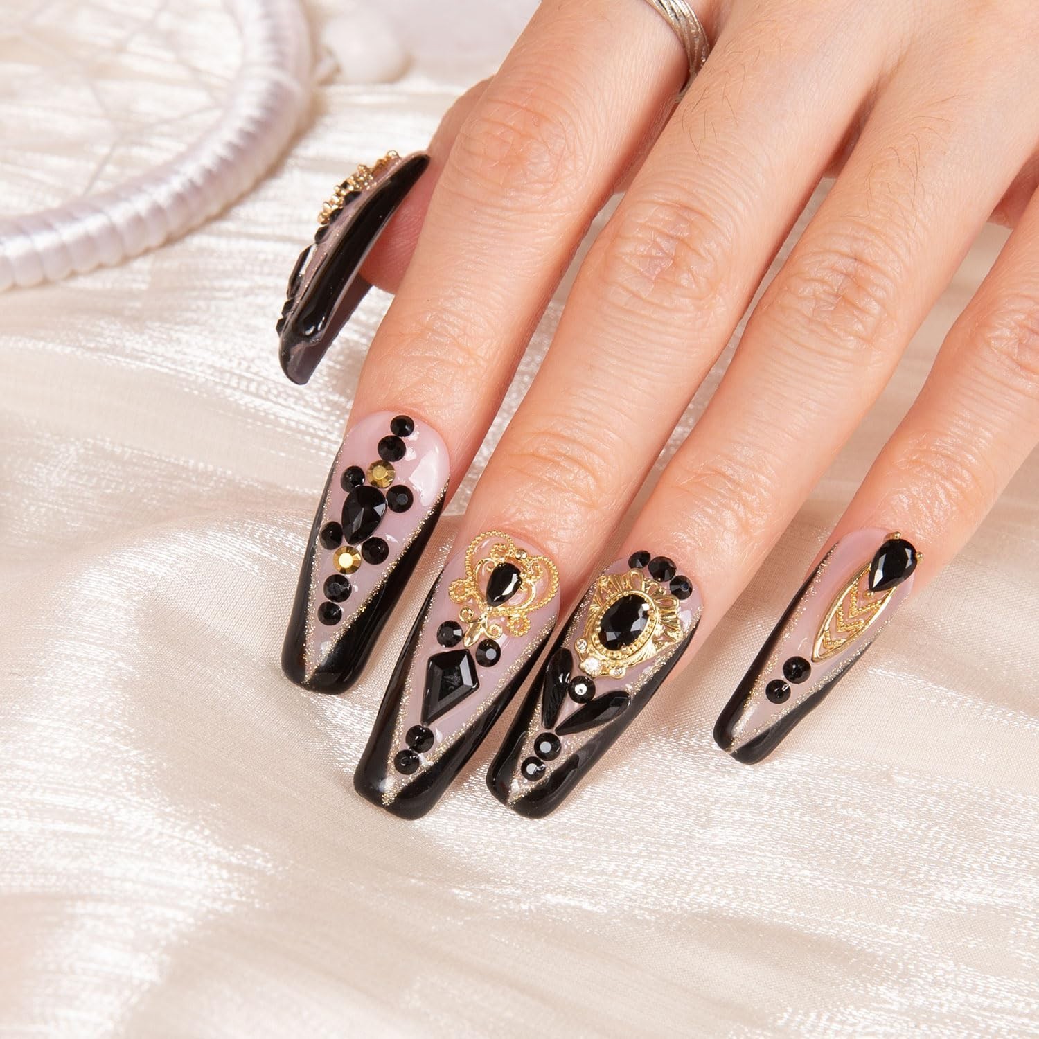 Handmade Crystal Full Cover Reusable Coffin Nails