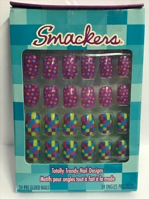 Smackers Totally Trendy Geo/Polka Dot Multi-Colo Nail Designs 24 Pre-Glued Nails
