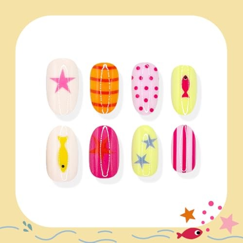 Summer Press on Nails Short – Oval Colorful Cute Fake Nails Press ons Style-12