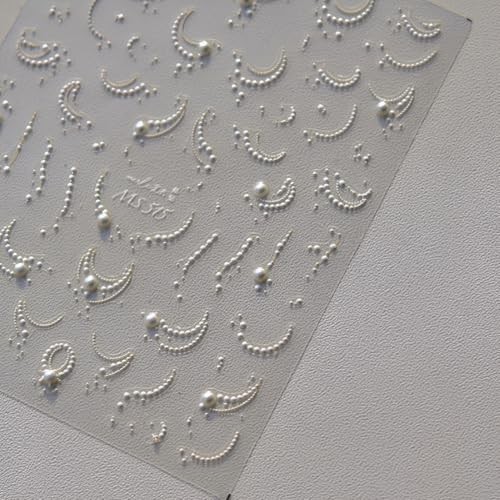 5D Embossed White Pearl Nail Stickers for Nail Art French Tip Nail White Line