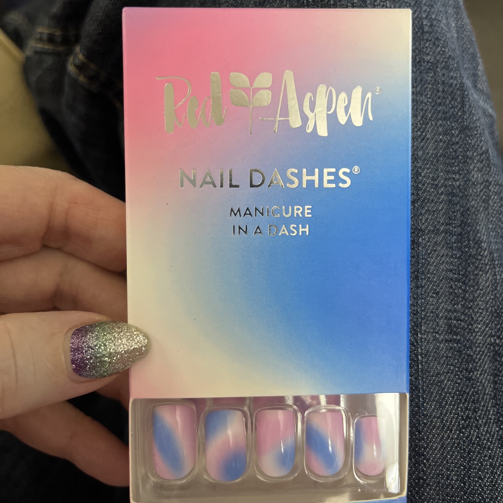 Red Aspen Press On Nails Coley Dreams in Tie Dye Pink and Blue Medium Dashes