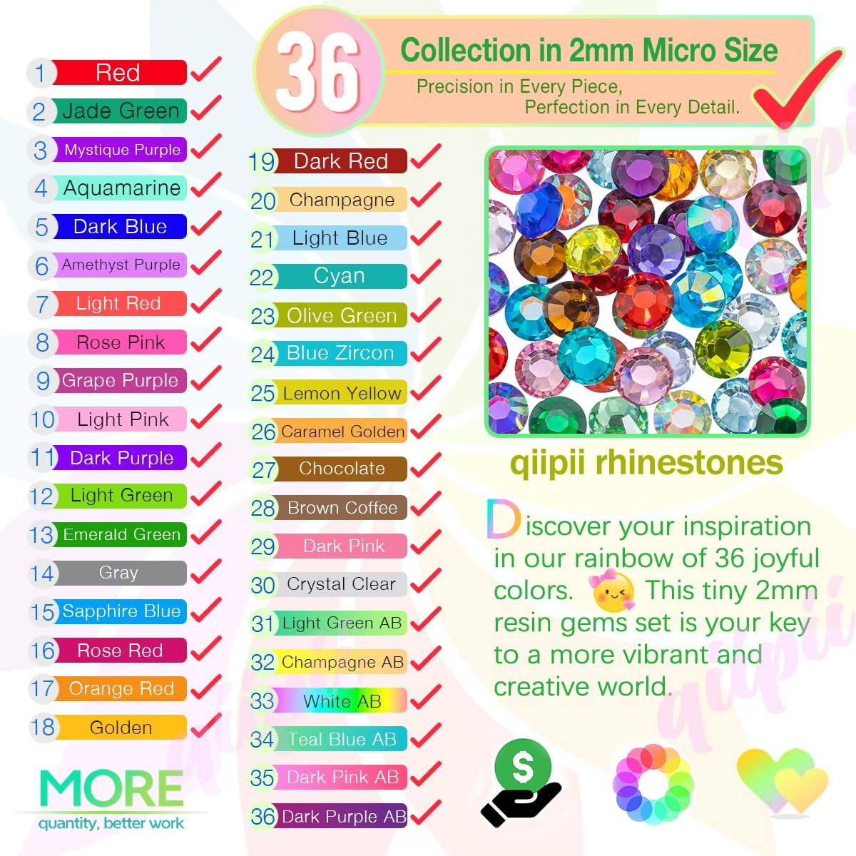 36 Color 2mm Small Crystal Resin Rhinestones for Bedazzling Crafting SS6 Tiny…
