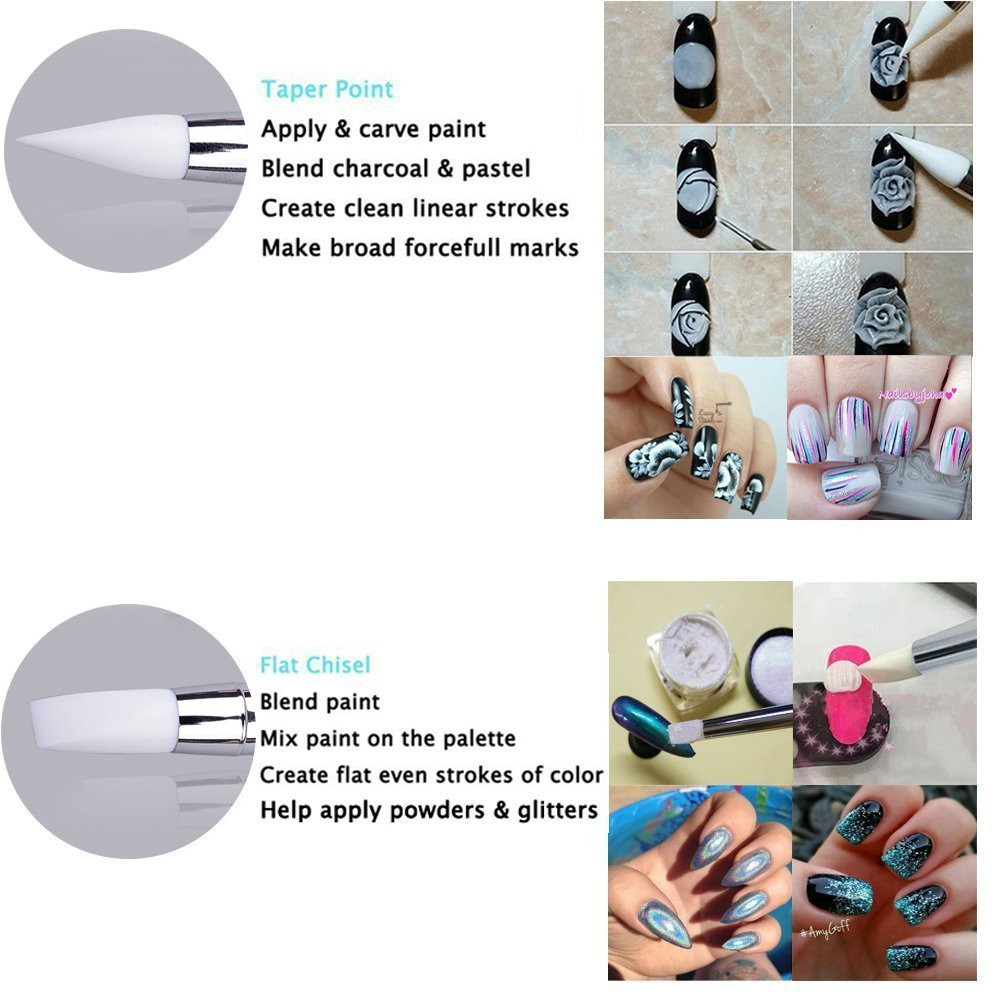 10Pcs Nail Art Gel Carving Pen Nail Dotting Tool Silicone Nail Brushe Set Nail T