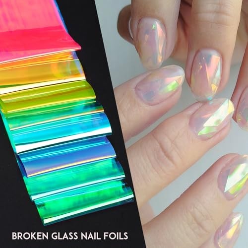 Aurora Nail Foil Transfer Sheets 32PCS Nail Art Foils 3D Broken Glass Paper