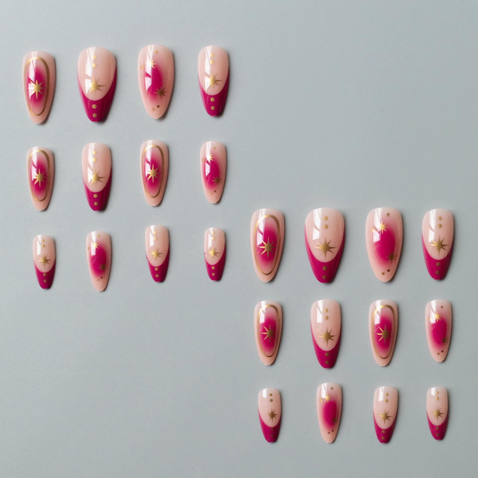 Press on Nails – Medium Almond Fake Nails with Dark Purple French Tip, Acryli…