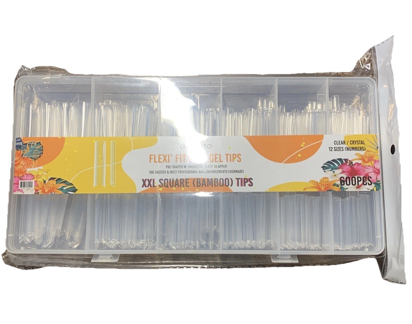 Adoro 600pcs Flexi Fit Soft Gel Tips XXL Square Bamboo Cover Extra Long Nails