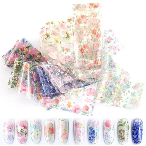 10 Sheets Nail Foil Flower Nail Stickers Floral for Nails Design Starry Style 7