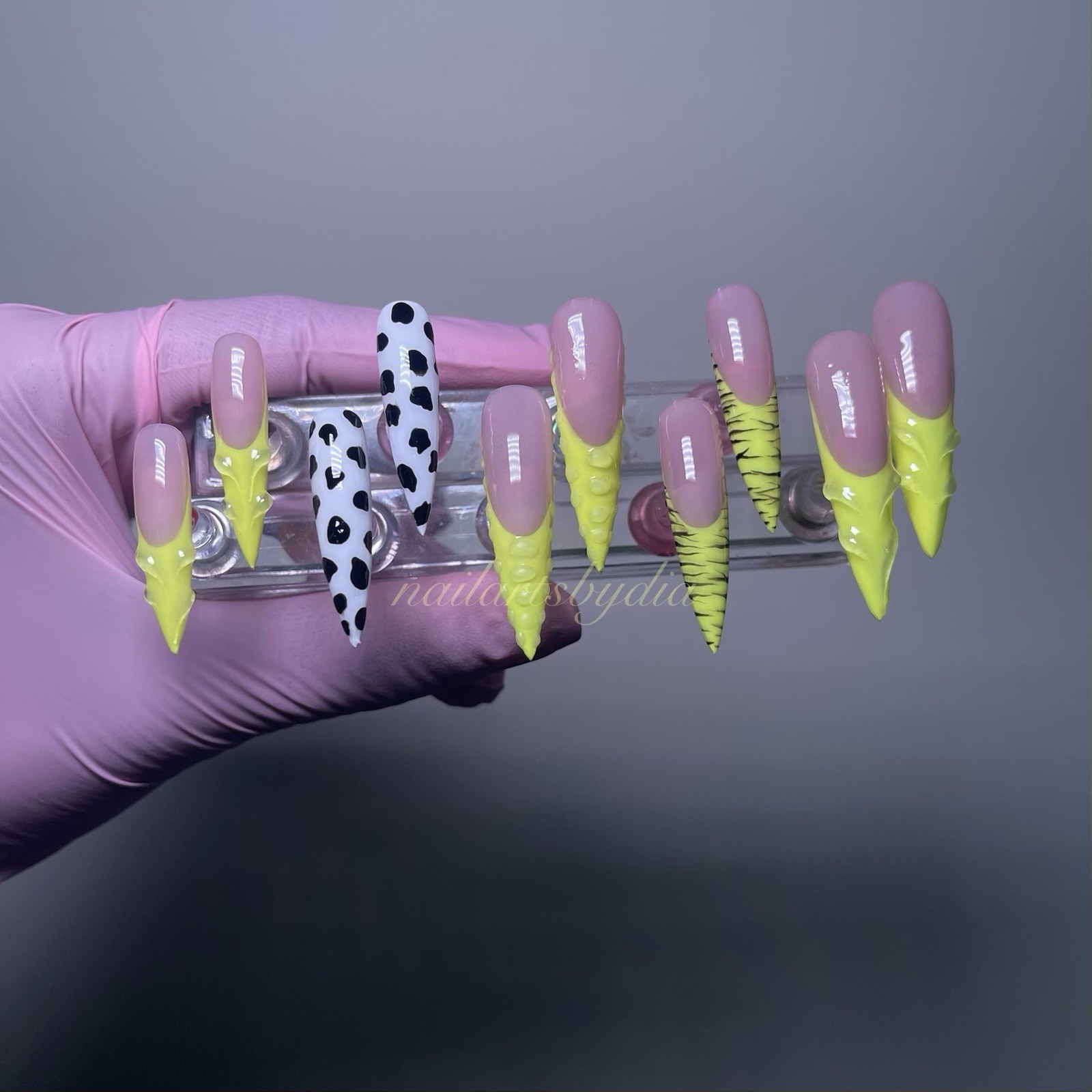 Authentic Nail Arts by Dia Long Stiletto Press-On Nails Yellow 3D Animal Print