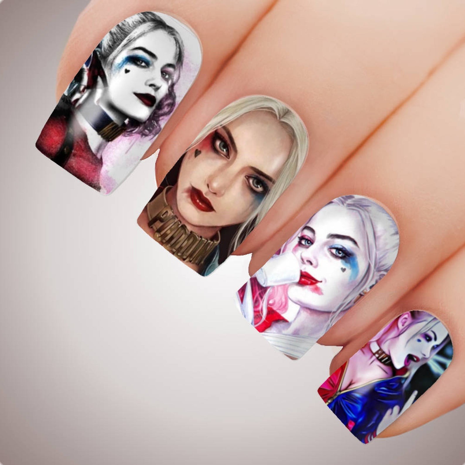 Harley Quinn Joker Psychedelic Halloween Nail Art decals Waterslide Nail Design