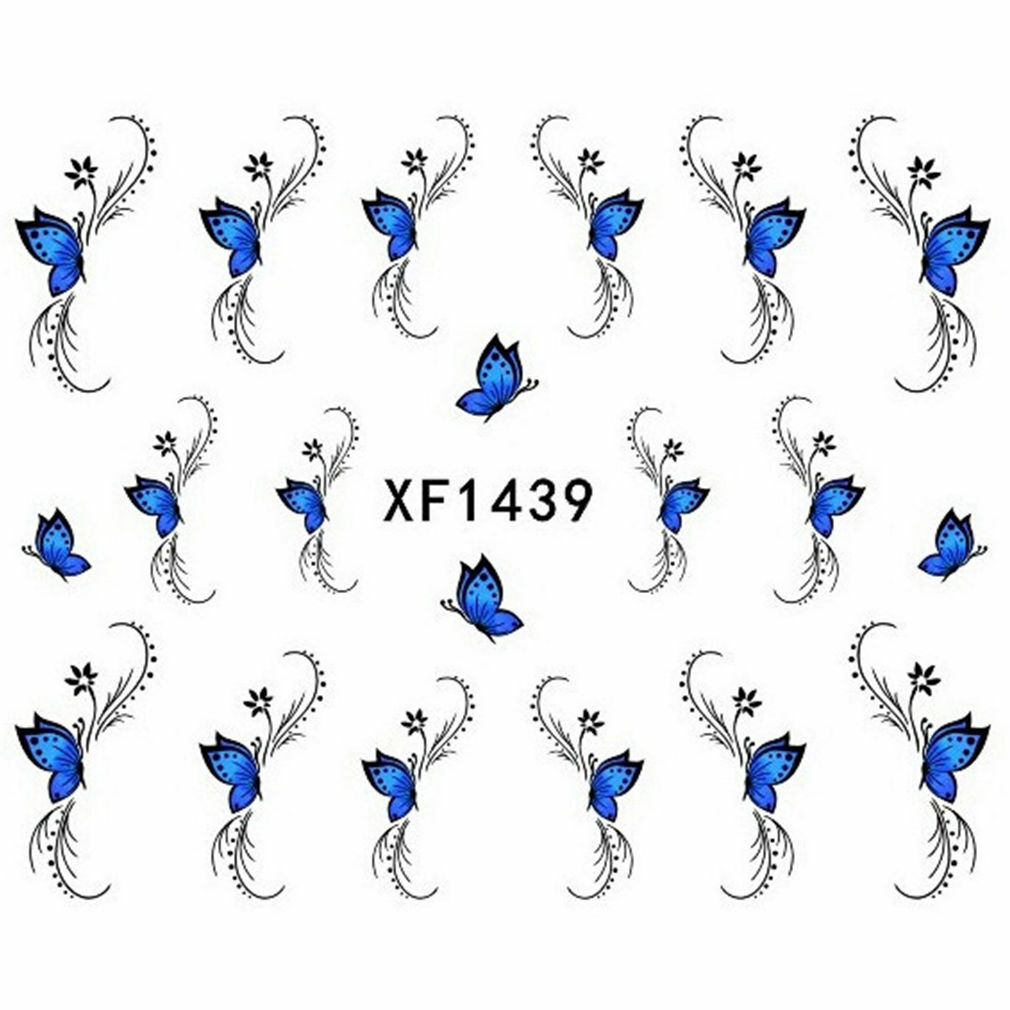 Nail Art Water Transfer Sticker Decal Stickers Pretty Flowers Blue Black XF1439