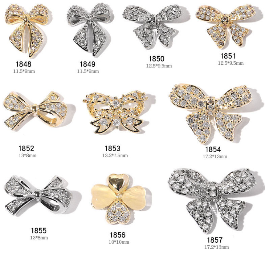 1Pc 3D Bow Knot Nail Charms Glitter Metal Manicure Accessories Nail Art Decor