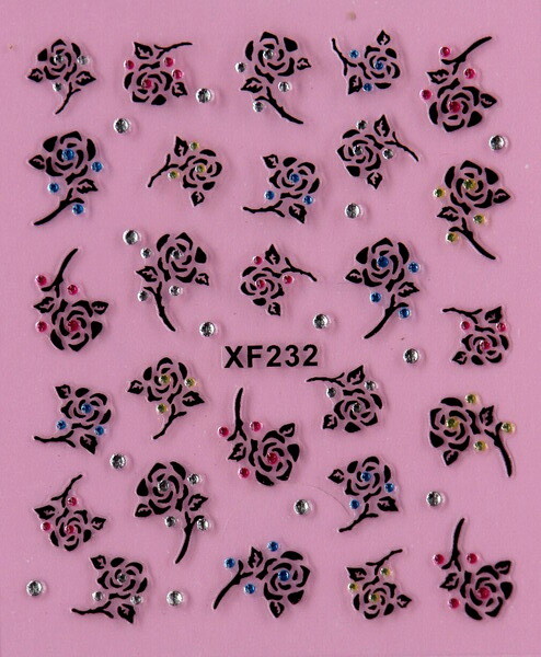 Black Rose Flowers Colorful Rhinestone Crystal 3D Nail Art Stickers
