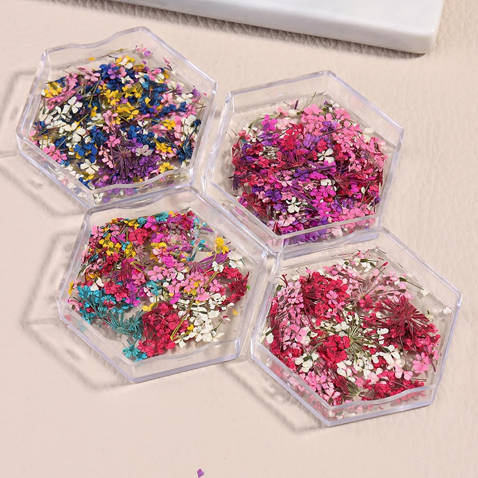 Dried Flowers Nail Art Stickers Set 4 Boxes Natural Tiny Floral Petals Colorful