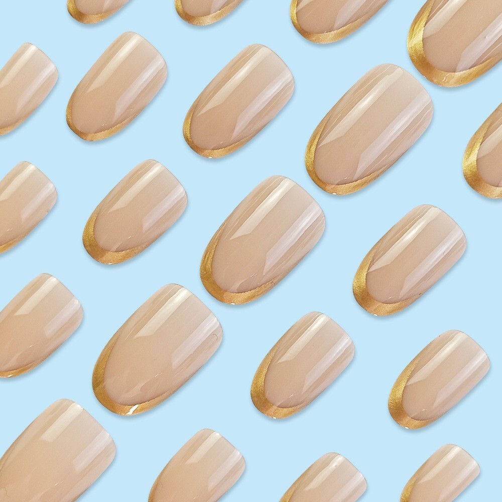 24pcs Gilding French Style Elegant Ins Pretty Press on Nails, Short Oval Shape
