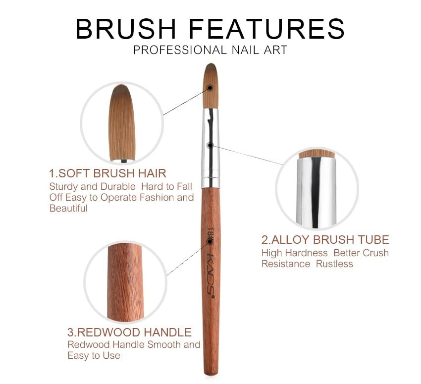 KADS Nail Acrylic Brush Kolinsky Nail Extension Brush Oval Crimped Shaped