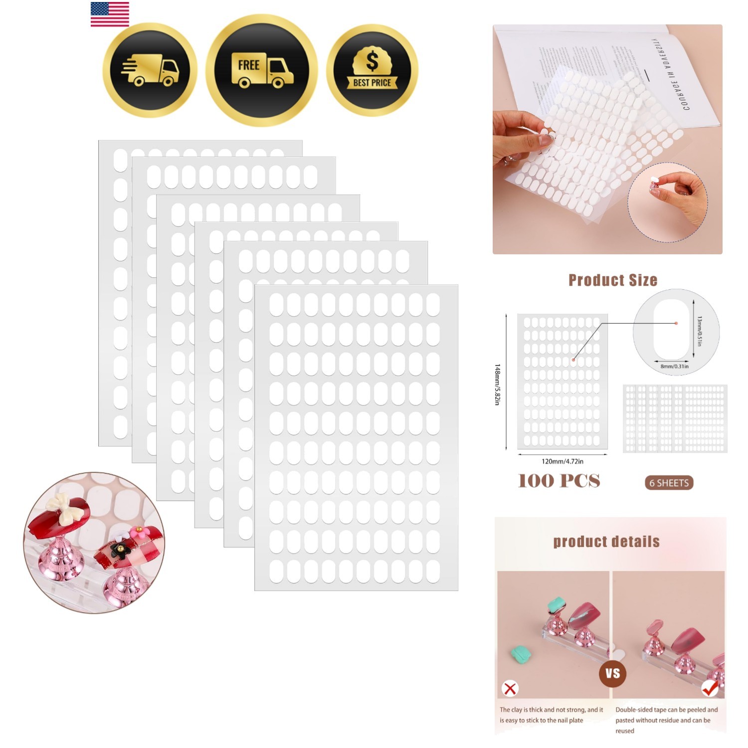 600 Pcs False Tip Double Sided Adhesive Tapes Double Sided Tapes for Nail Art…