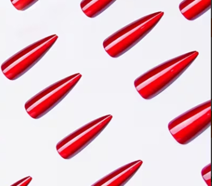 24 Pcs Press-on Nails Long Stiletto Red (Burgundy) Cateye See All Photos