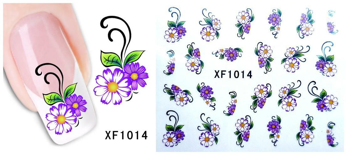 Nail Art Water Transfer Sticker Decal Stickers Pretty Flowers Purple XF1014