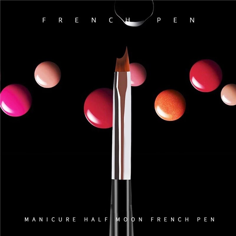 Half Moon French Manicure Flat Nail Brush Semi Circle Smile Line Liner Pen Wood