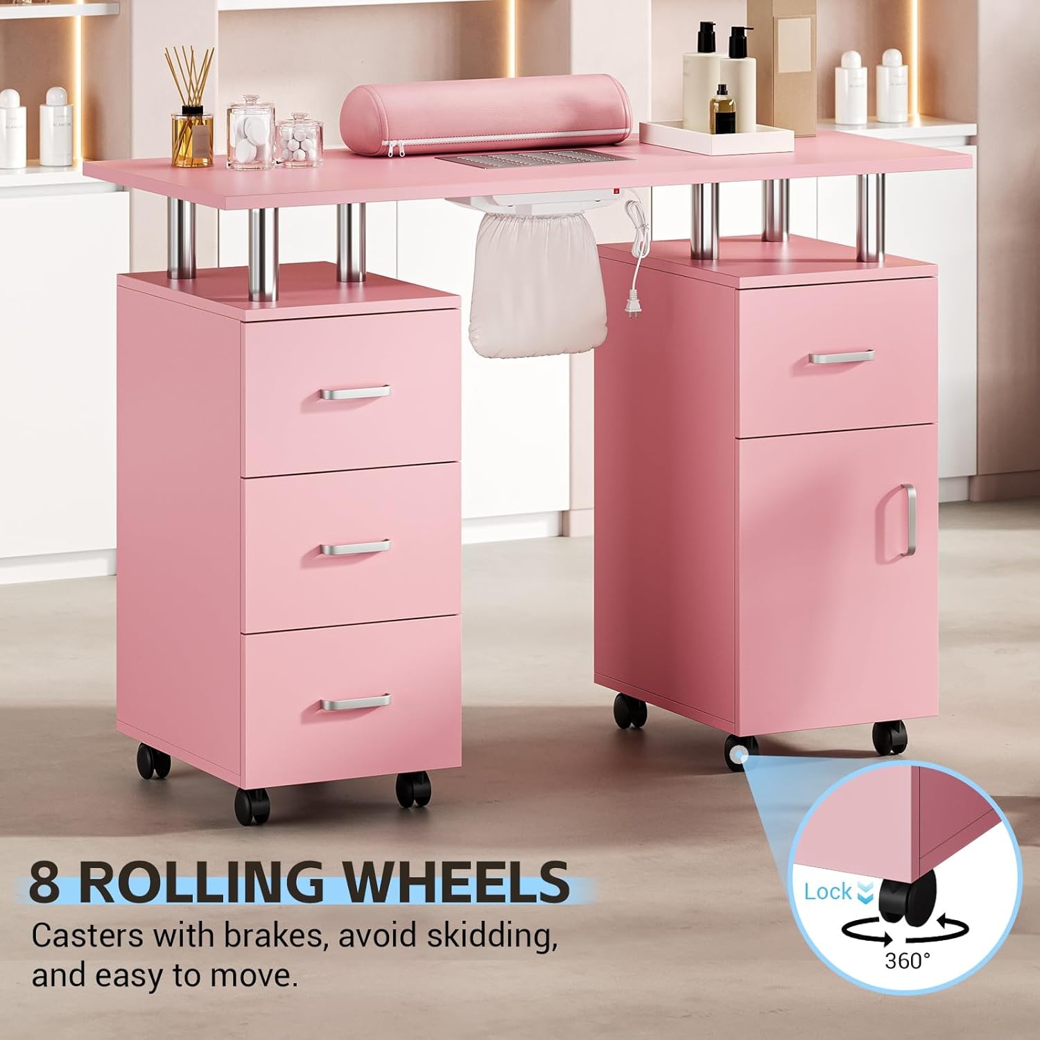 GRAVEE Manicure Table Nail Desk Station w/Electric Dust Collector Drawer Cabinet
