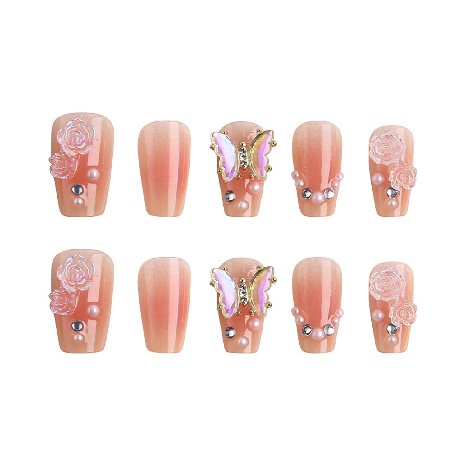 French Tip Press on Nails, 24 Pcs Medium Square Acrylic False Nails with Butt…