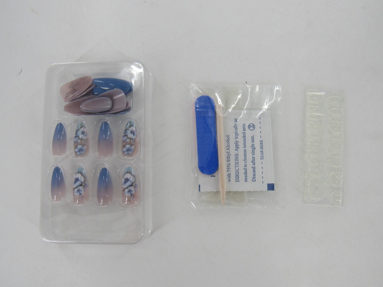 Women’s Beautiful Nail Blue Floral Ombre Pointe Cat Manicure Nails Set 20: New