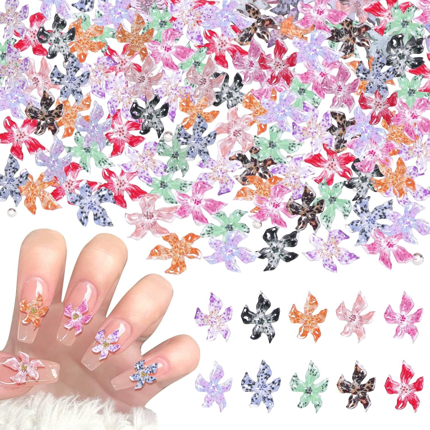 100Pcs Flower Nail Charms 3D Hawaii Flower Nails Color Soft Hibiscus Floral Art