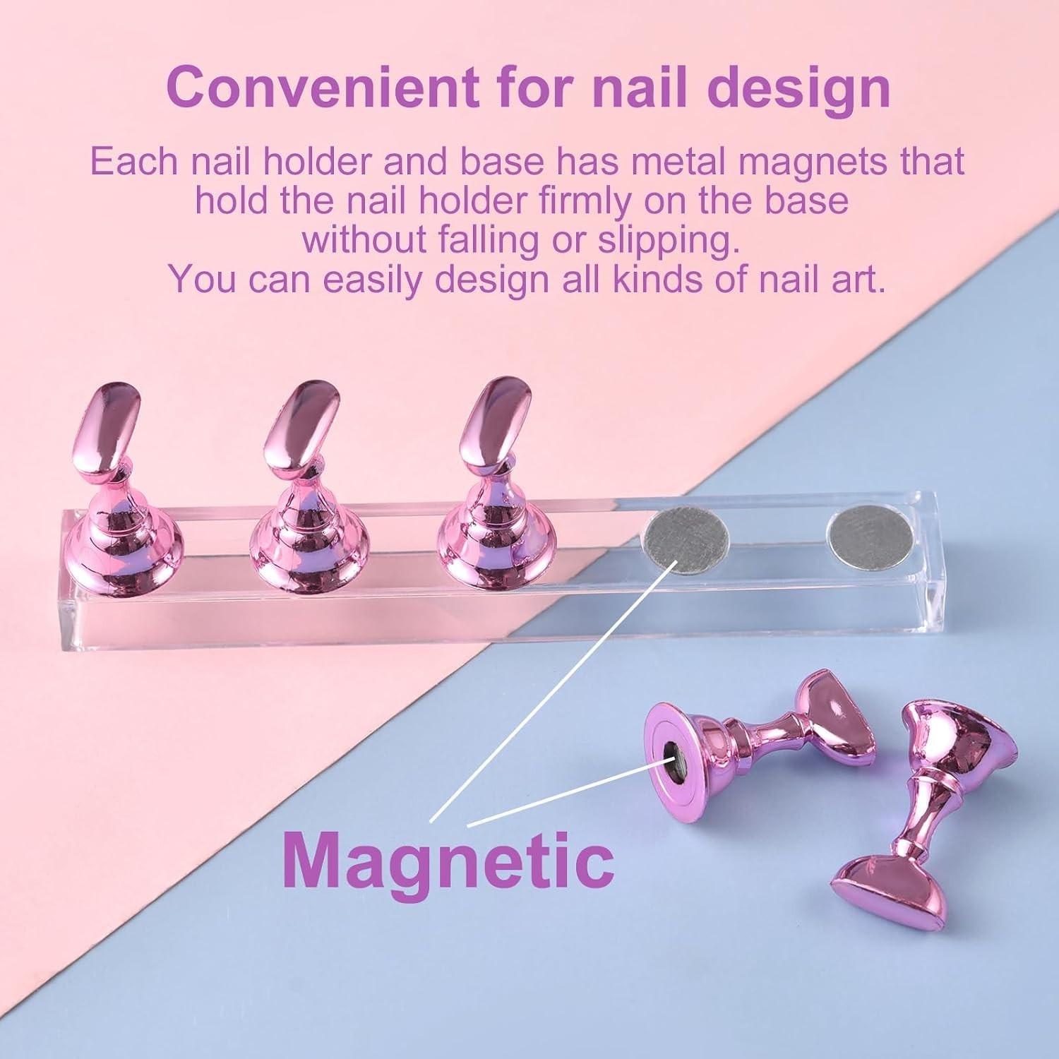 Elegant 2 Sets Nail Art Stand with Magnetic Design for Press-On Nails Practice