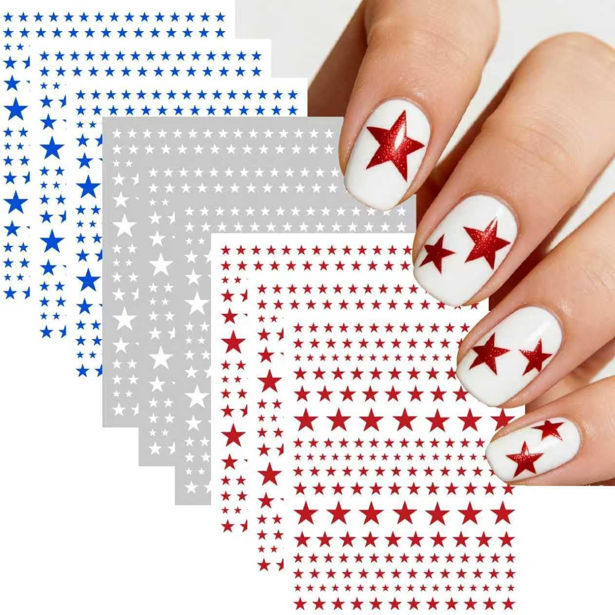 4Th of July Nail Stickers – 3D Self-Adhesive Red White and Blue Star Nail Sticke