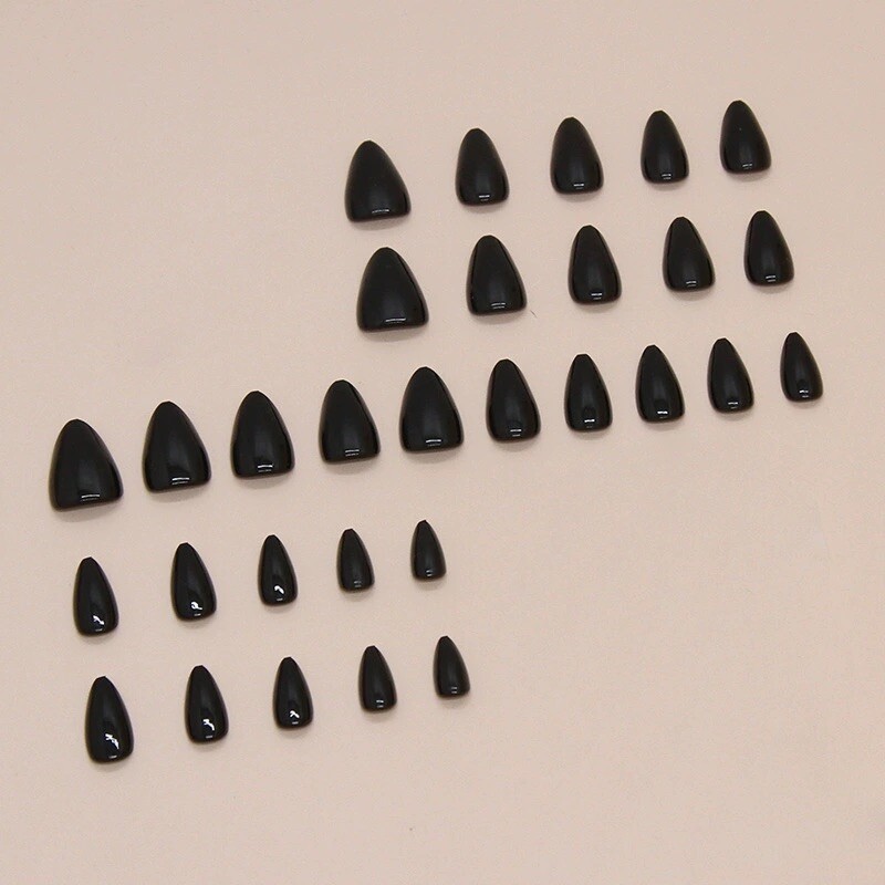 Press On Nails Last Long,Onyx Black Short Almond Soft Gel and Super Hold Glue