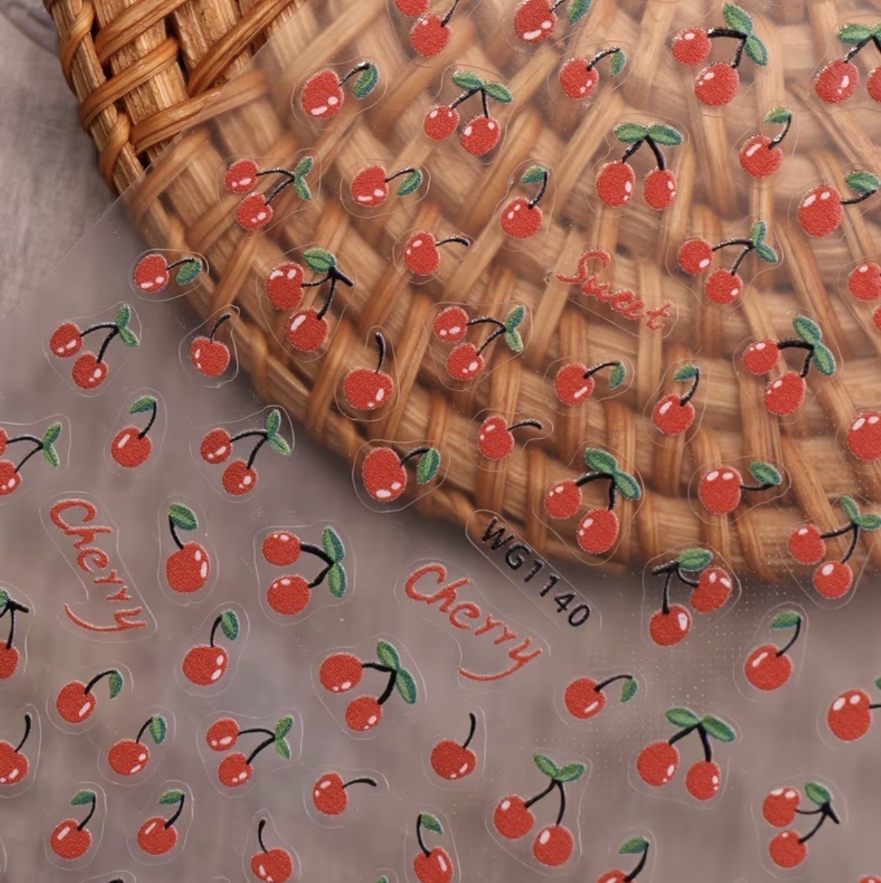 Red Cherry Nail Art Stickers Self-adhesive Decals Transfers Summer Fruit WG1140