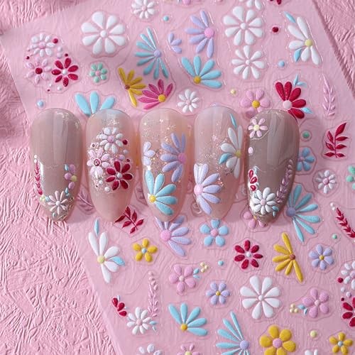 2 Sheets Flower Nail Art Stickers Decals 5D Embossed Flower Nail Art Stickers