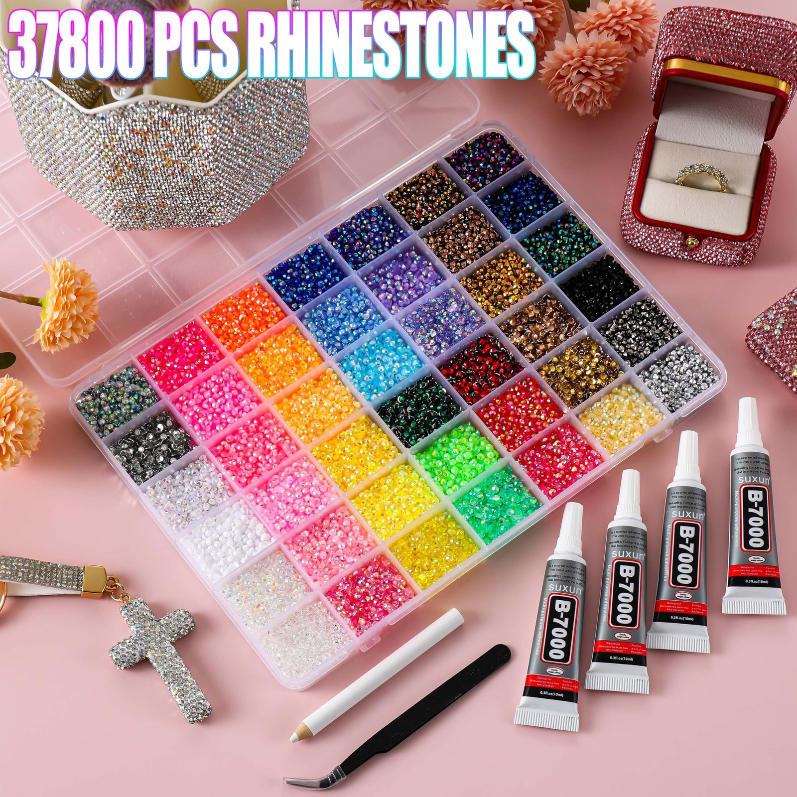 LERBOU 37800pcs Bedazzling Kit with 42 Colors Resin Jelly Rhinestones, 4×10ml…
