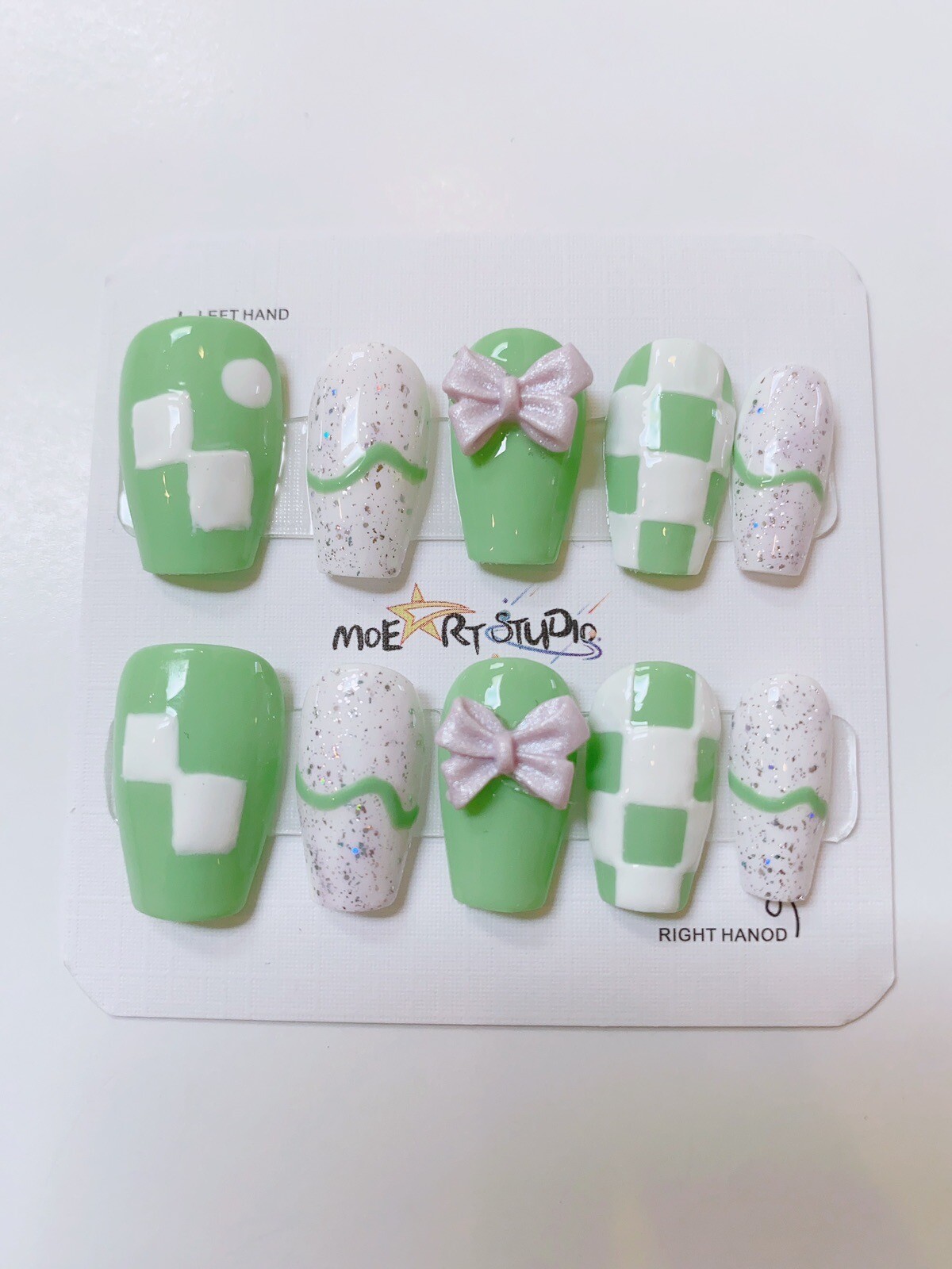 Nails Handmade press on nails 3D size M Cute bow