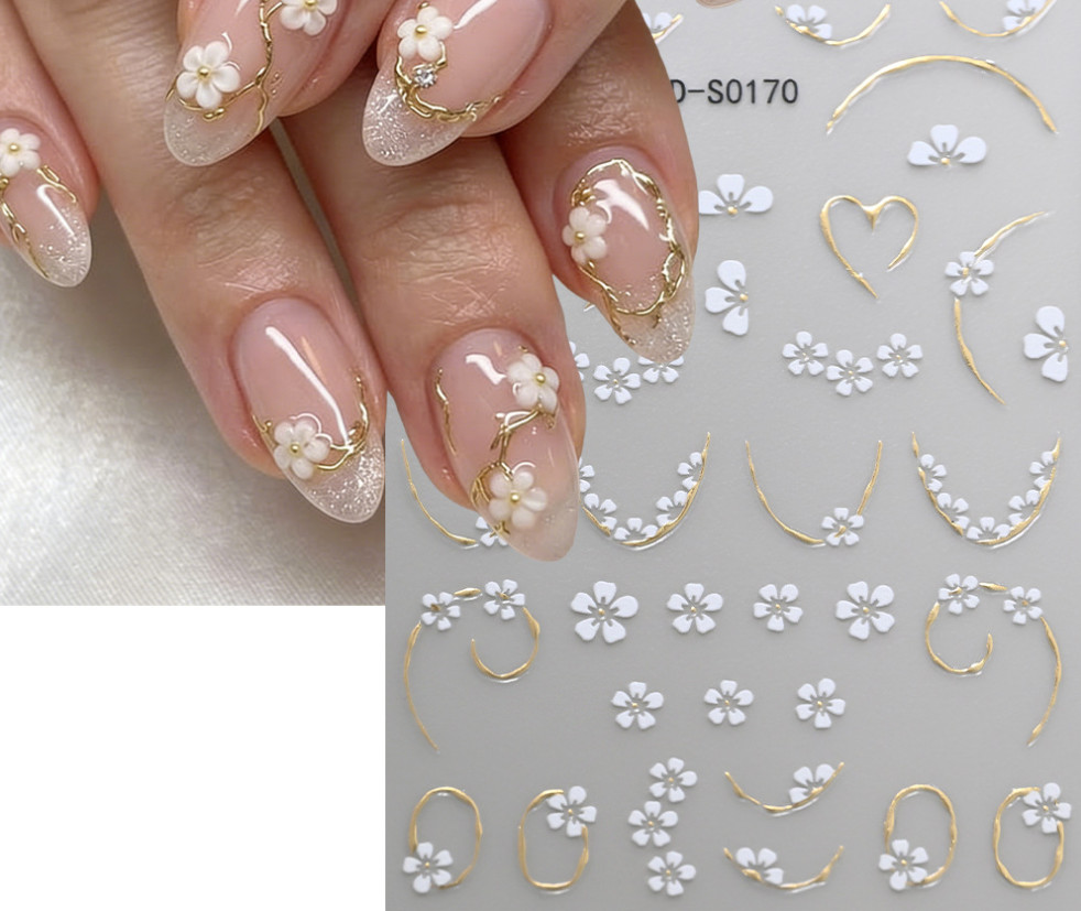 2Pcs Flower Rhinestones French Daisy Nail Art Stickers 3D Self-Adhesive NH21