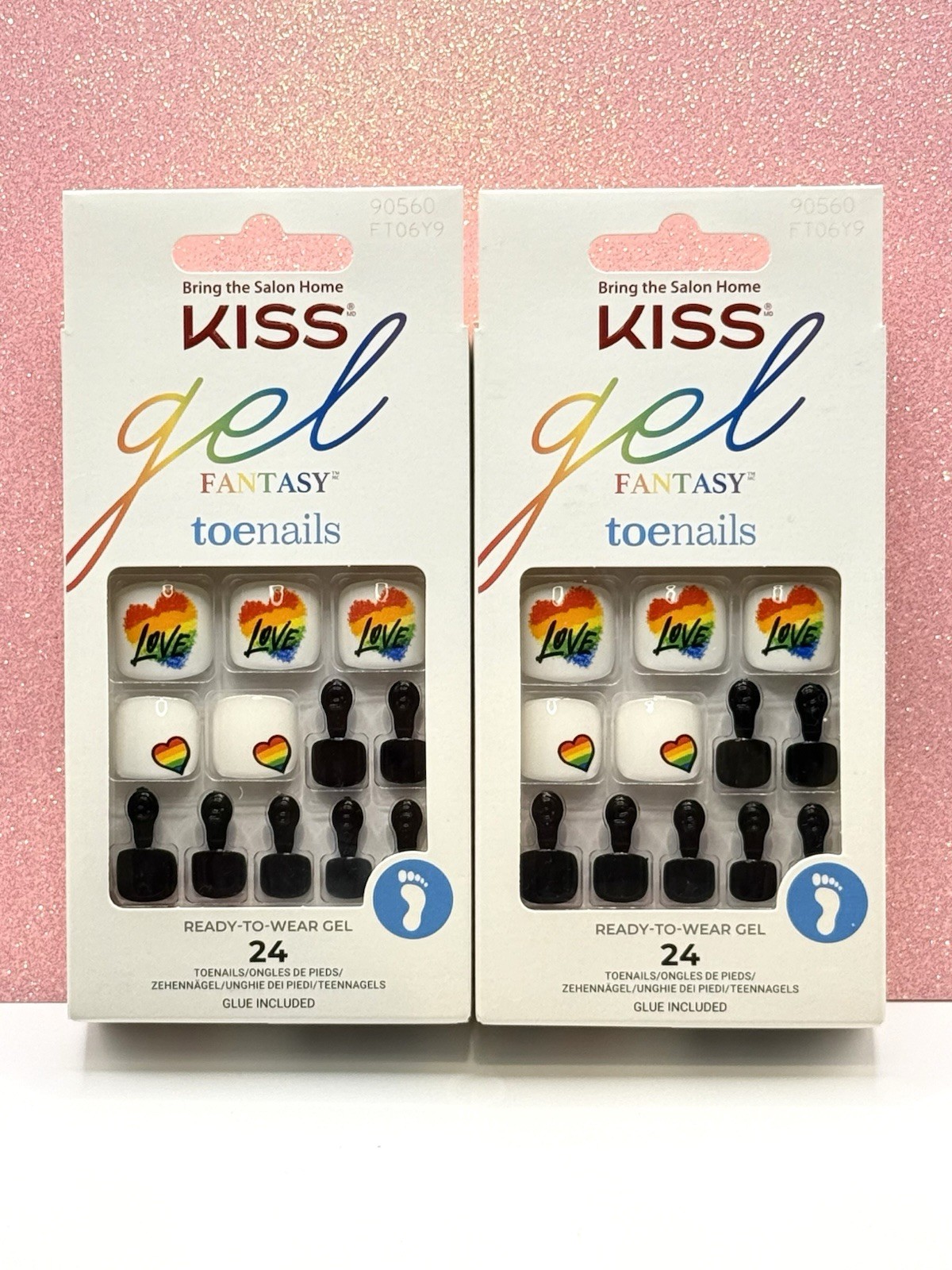 Kiss Gel Fantasy Press-On Toenails Pedicure Rainbow Love Pride 90560 Lot Of 2