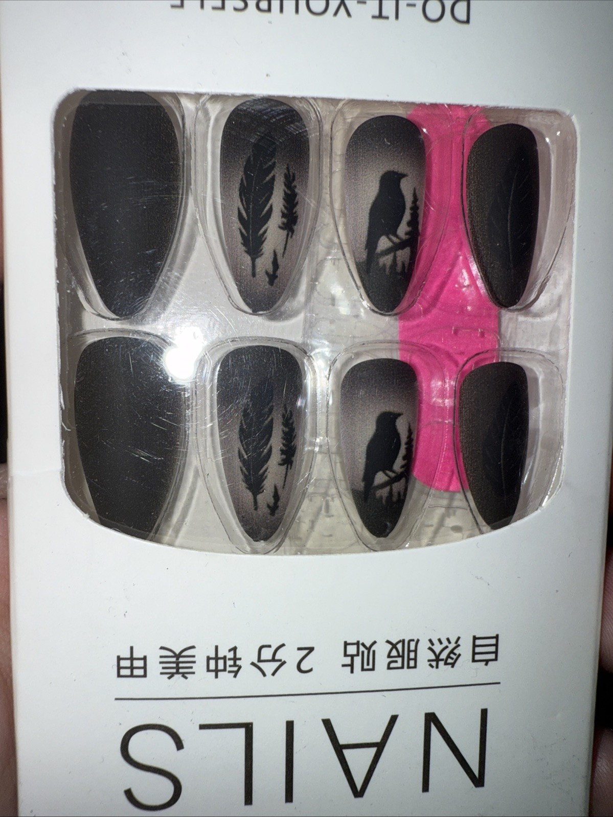 Raven 24 Pc Black Bird Night Nail Tips Boxed Glue & Tabs Nails Gothic Halloween