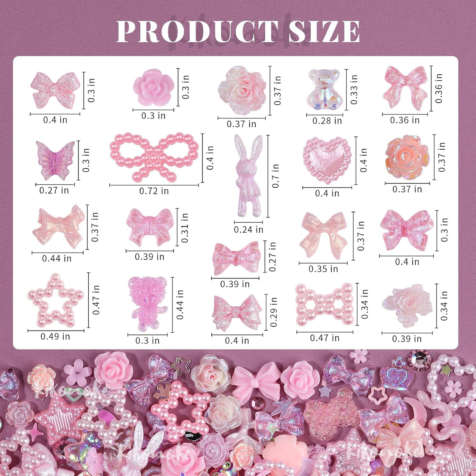 Pink Nail Charms Kit 3D Nail Gems Rhinestones Flatback Pearls Mixed Shapes for
