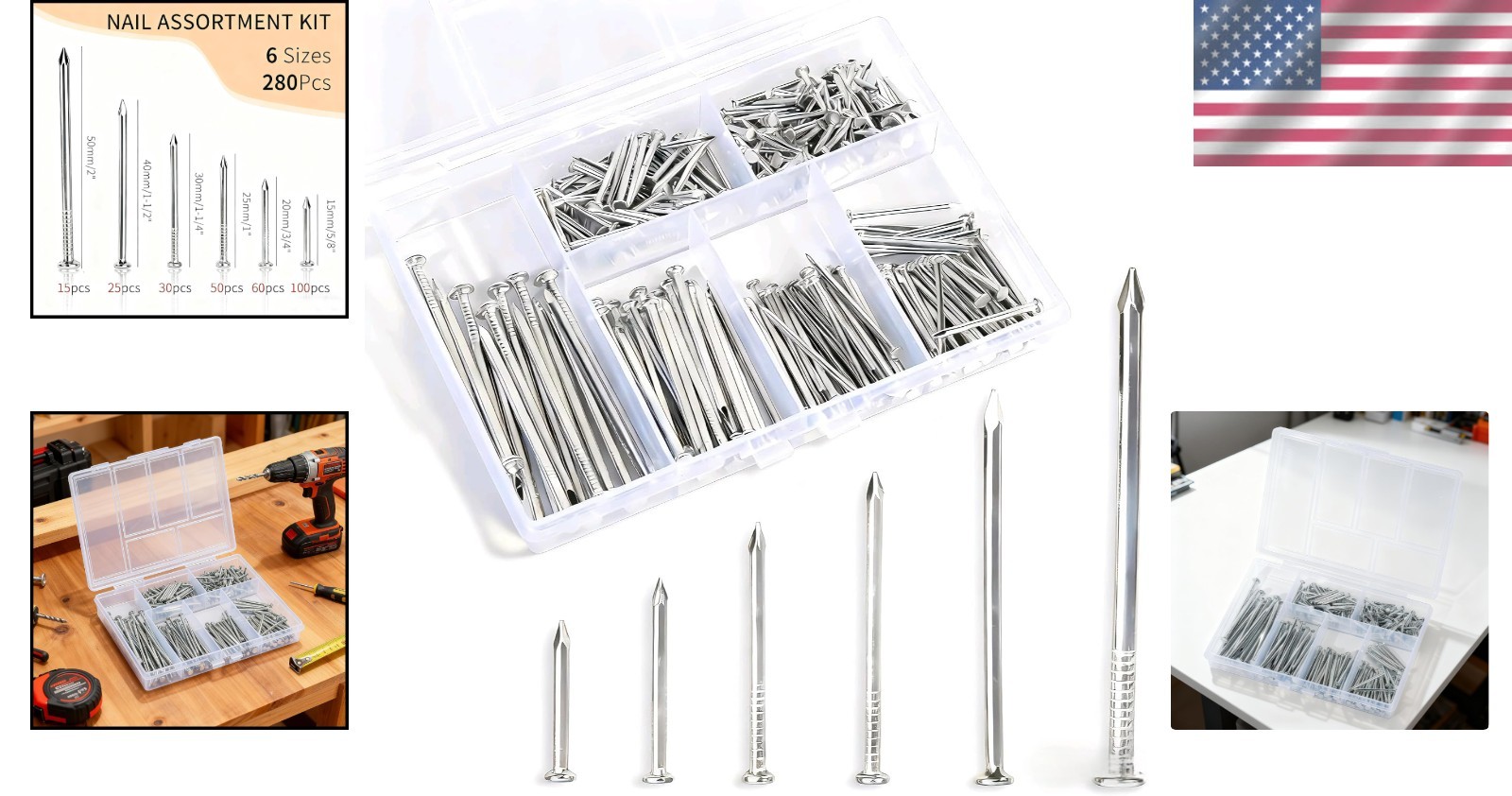 280 Pcs Corrosion-Resistant Nail Kit – Versatile 6 Size Selection Included