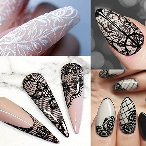 Black Lace 3D Nail Art Sticker Decal – Dots Flower Self-adhesive Design for
