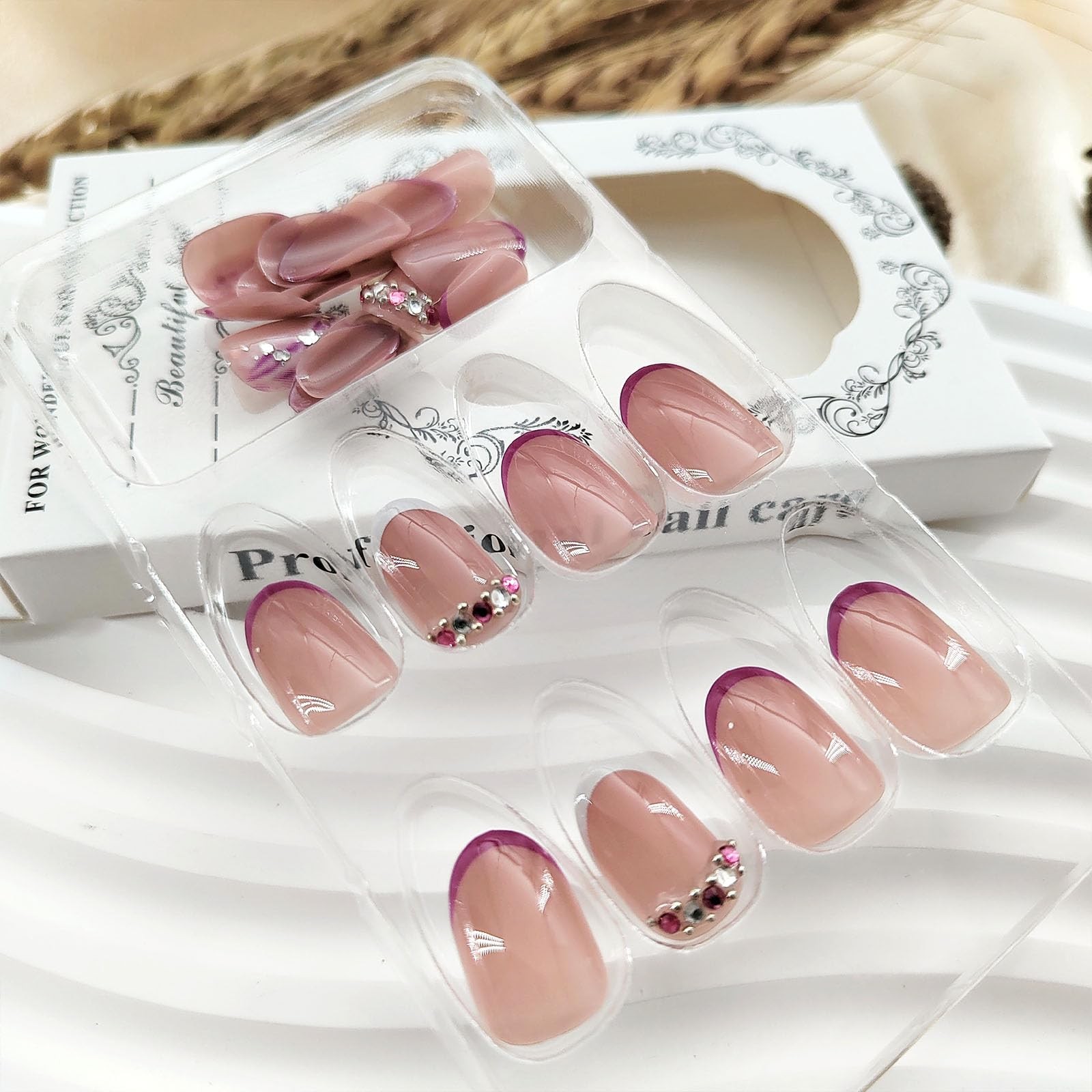 Extra Short Press on Nails Oval Acrylic Fake Nails Press ons with Rhinestones…