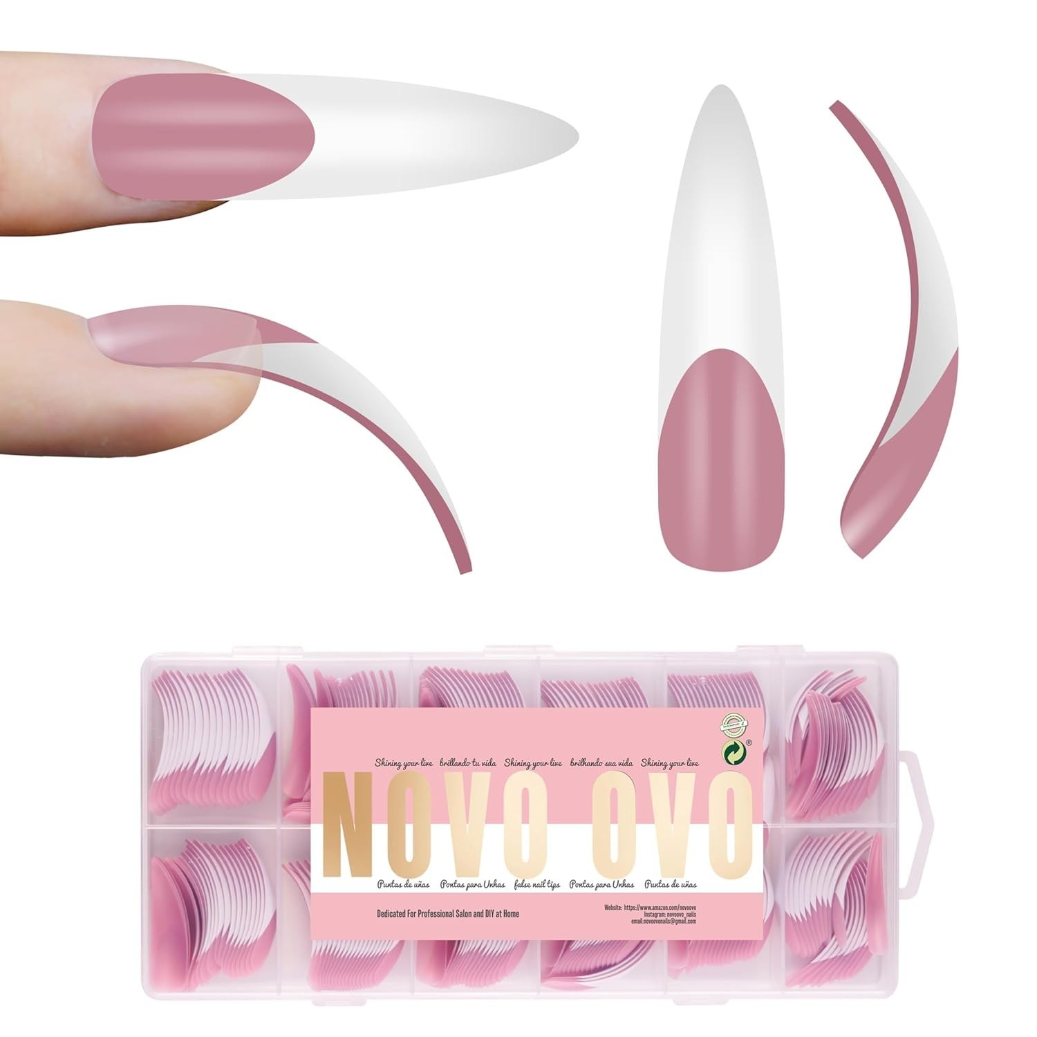 Extra Thick Soft Gel XXL Stiletto Nail Extensions – 240 Count, French Tip