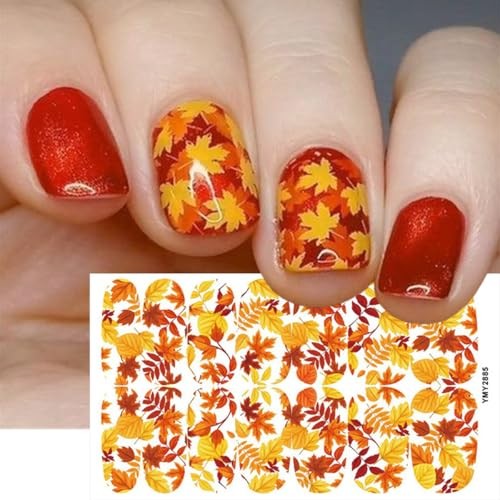 5 Sheets Fall Nail Stickers 3D Maple Leaf Full Nail Maple Leaf Nail Stickers-3
