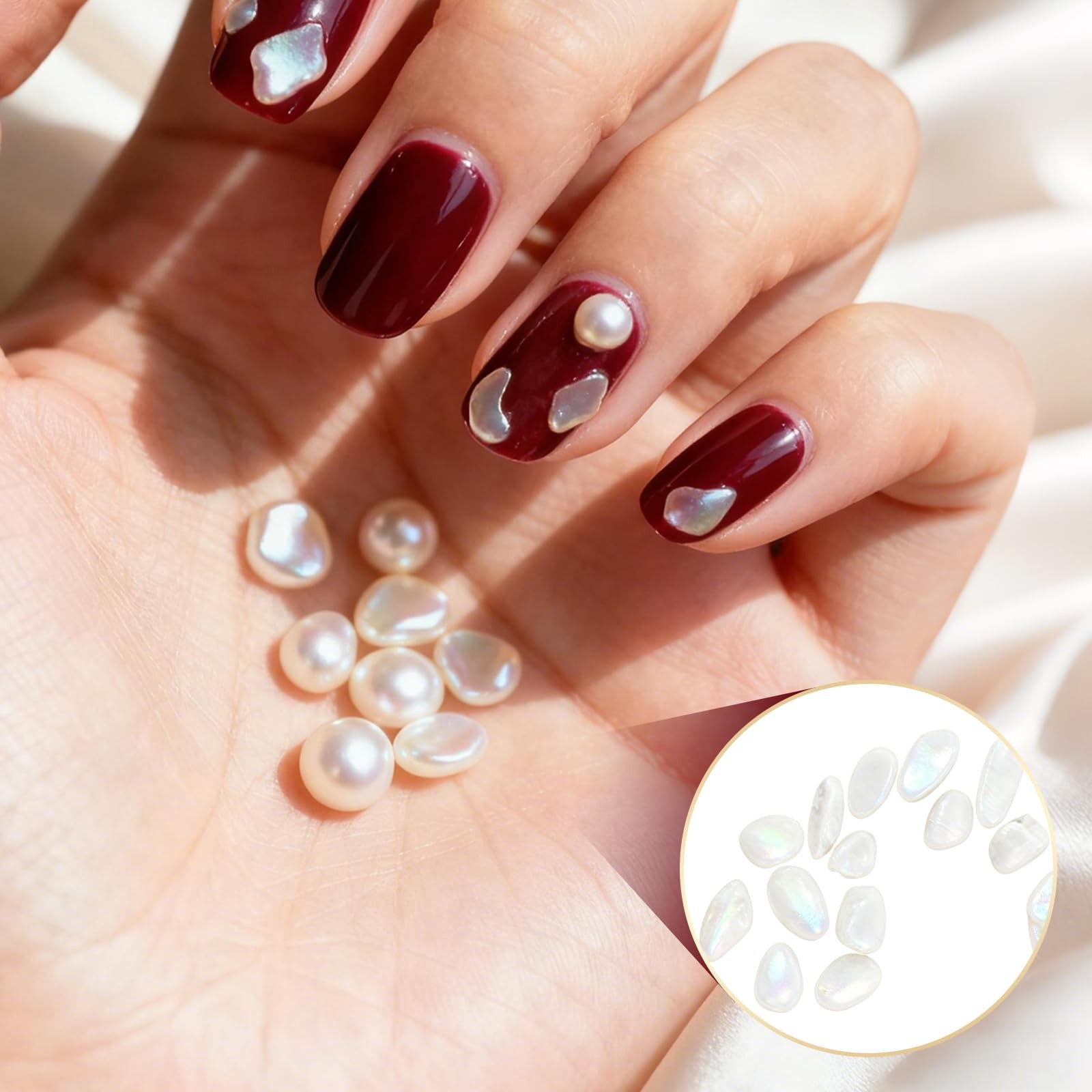Round and Half Round Pearls (White+Beige) Multi Sizes Colorful Mini Steel Nai…