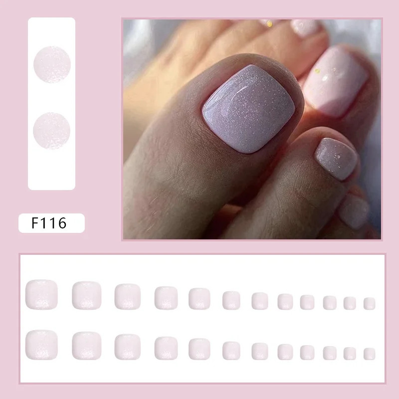 24pcs Glitter Fake Toenails Reusable Full Cover Acrylic Foot Nail Tips